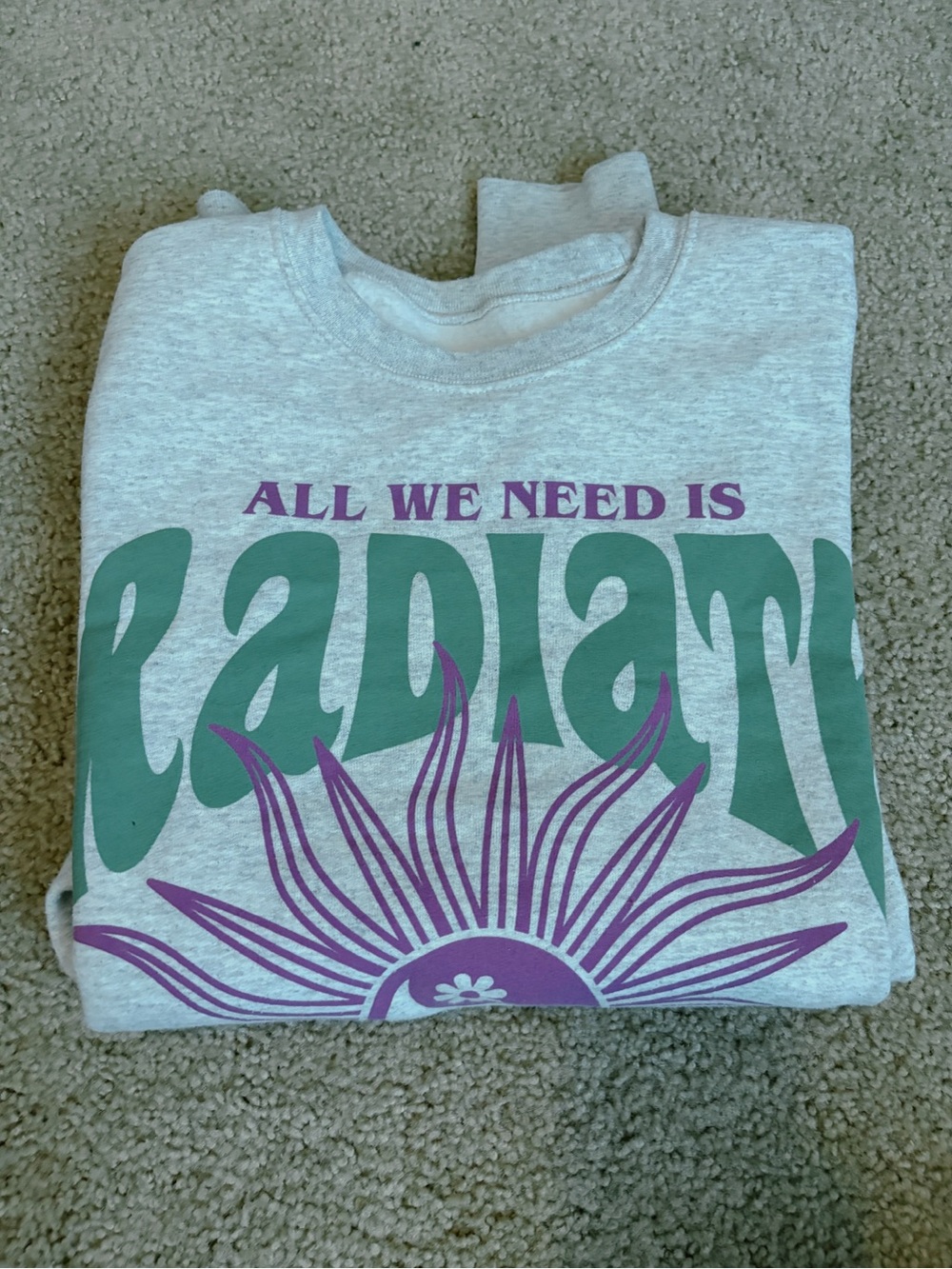 All We Need Is Radiant Graphic Sweatshirt - Gray with Green & Purple